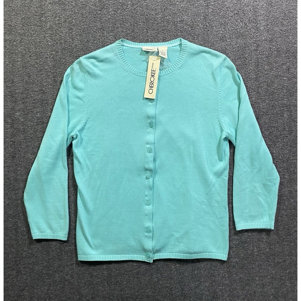 Cherokee Mint Green Teal 3/4 Sleeve Cardigan Sweater  Knit Womens Small NWT